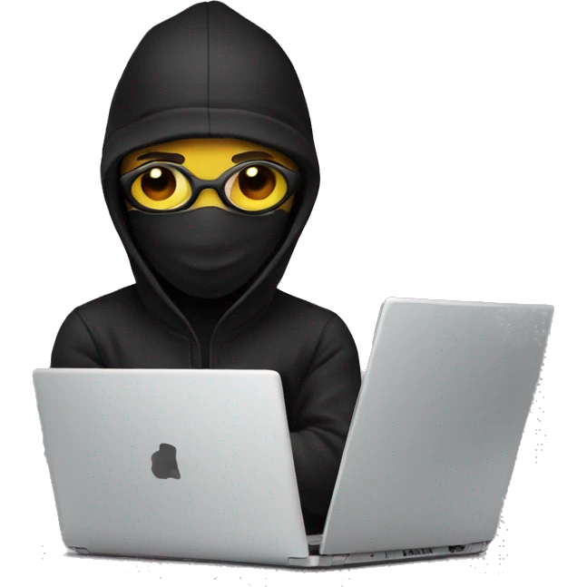 designer with laptop in black mask emoji