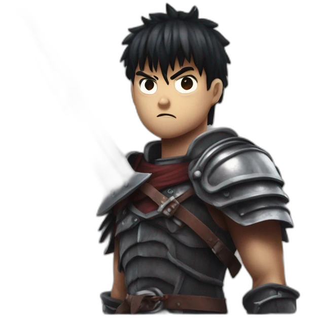 angry berserk guts carrying a huge sword on his shoulder framed on his bust emoji
