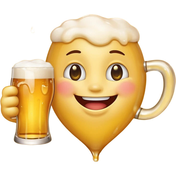 it should be a laughing emoji pointing forward and crying with laughter with a glass of beer in his other hand emoji