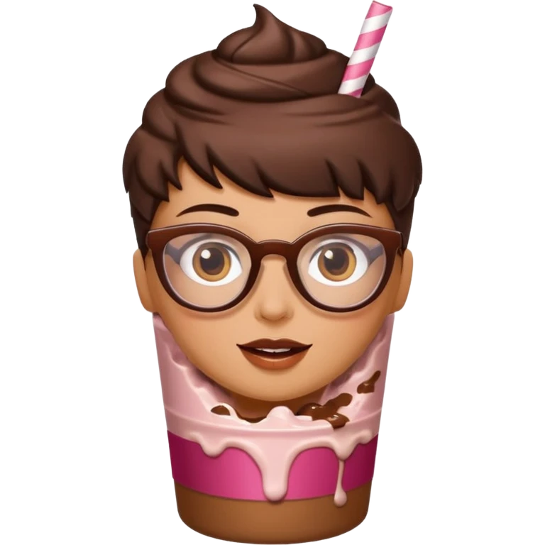 chocolate milkshake in a take-out cup with glassess and long lashes emoji