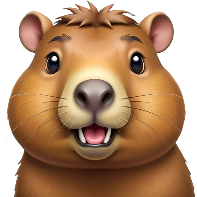 Cinematic Comical Capybara Portrait Emoji, Head tilted dramatically with an exaggeratedly shocked expression, featuring a robust, rotund build and a distinct capybara head with a broad snout and small ears, with wide, comically expressive eyes full of humorous disbelief, Simplified yet hilariously expressive features, highly detailed, glowing with a slightly sassy natural glow, high shine, dramatic yet playful, stylized with an air of quirky charm, soft glowing outline, capturing the essence of a meme-worthy capybara that looks ready to side-eye its way into viral fame! emoji
