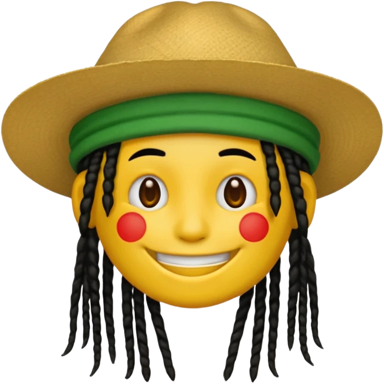 Yellow smile emoji with black dreads and a hat split vertically with three parts with red at the top yellow in the middle and green at the bottom emoji