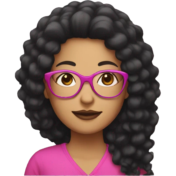 woman with black frizz long hair and pink glasses emoji