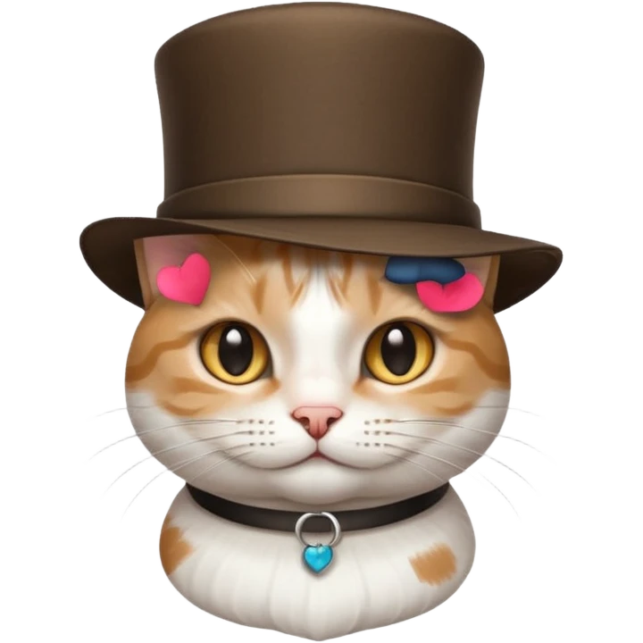 mix of white and tabby cat in a cylinder hat emoji