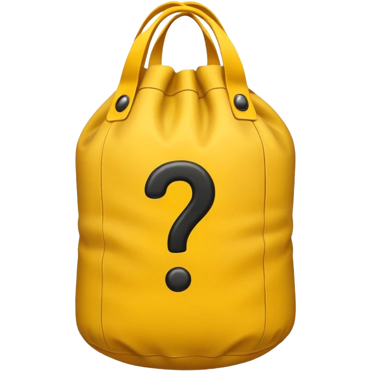 heavy bag printed with overstuffed with yellow question marks emoji