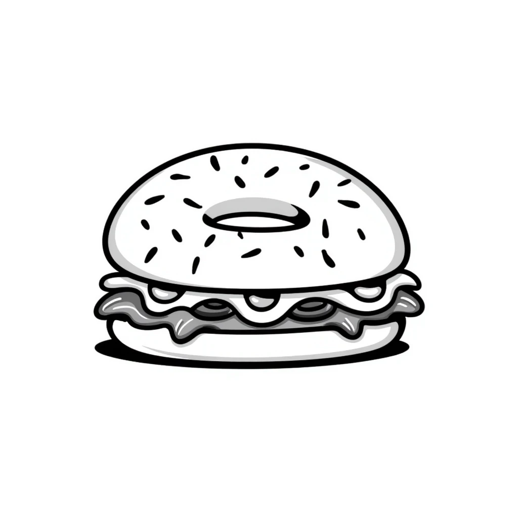 bagel sandwich with eggs and vegetables, hand-drawn doodle, Pinterest vibe emoji