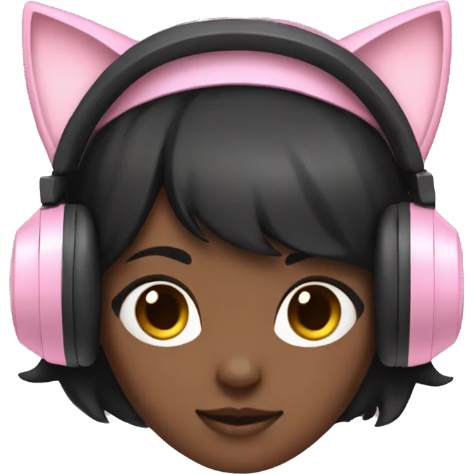 Black hair girl with pastel pink gaming headset that has cat ears  emoji