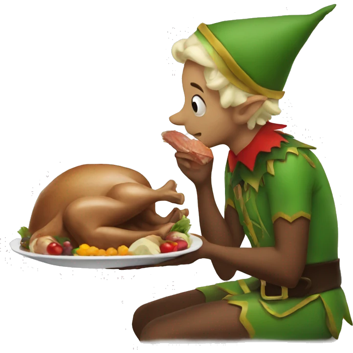 Elf eating a turkey emoji