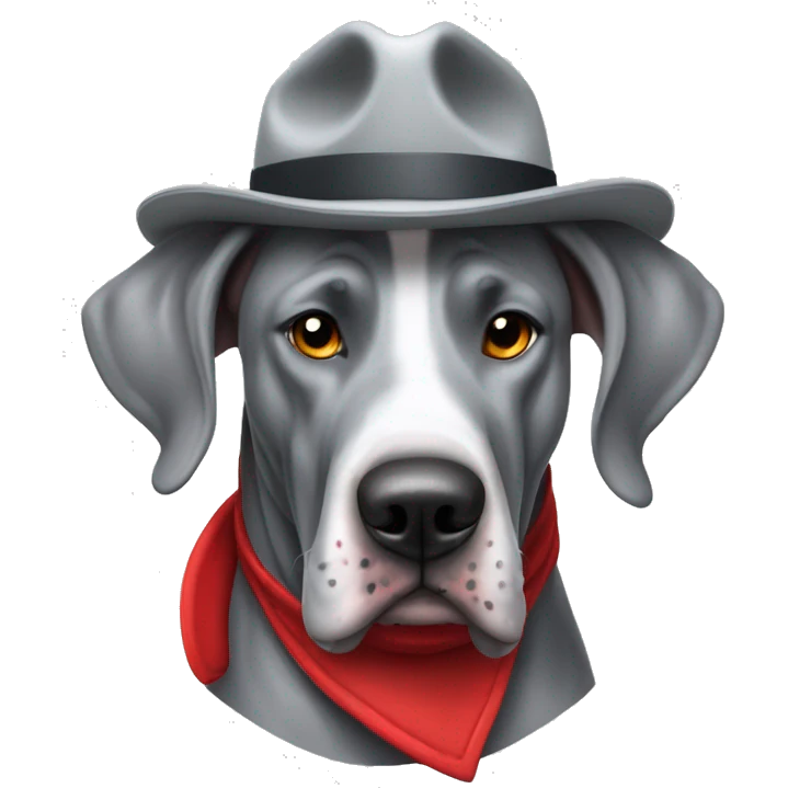 Merle grey Great Dane wearing a red fighter fighter hat  emoji