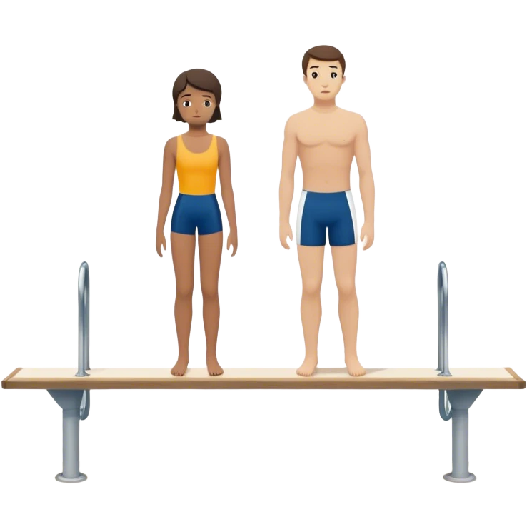 A person standing at the edge of a diving board, looking nervous. Below them is a pool of water labeled “Confidence.” Instead of hesitating, they count 5-4-3-2-1 and jump in, representing taking action despite fear.  emoji