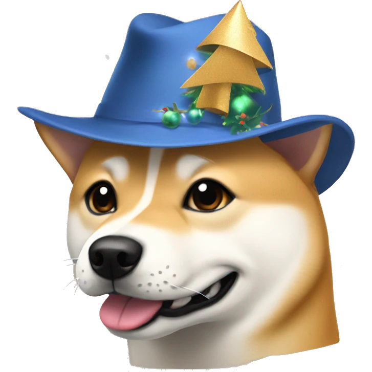 Beige dog Shiba Inu in a New Year's hat emoji