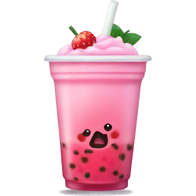 Pink Boba tea, strawberry emoji