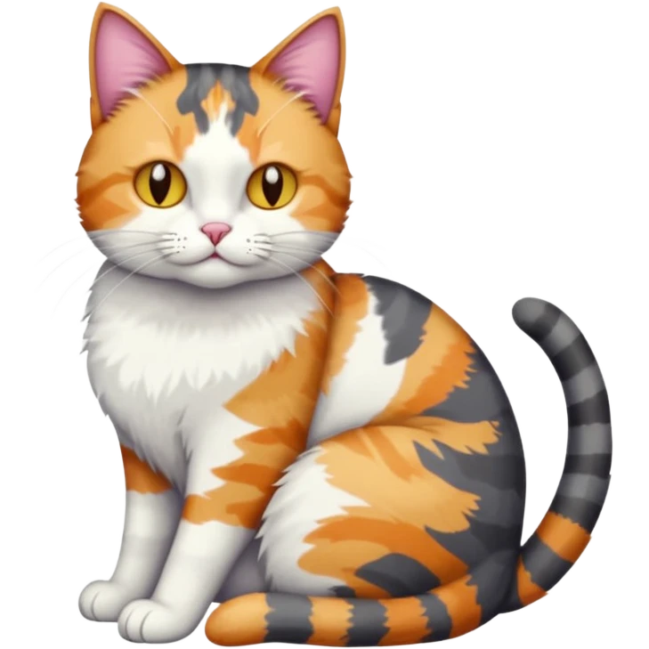 full body colourful light patched calico + white tabby cat cuddling a big dark grey and white tabby cat  emoji