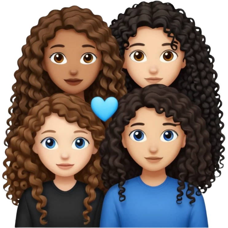 Two best friends .bestie 1: beige skin with brown long hair and blue eye. Bestie 2:mixed race skin with curly black hair and brown eye emoji