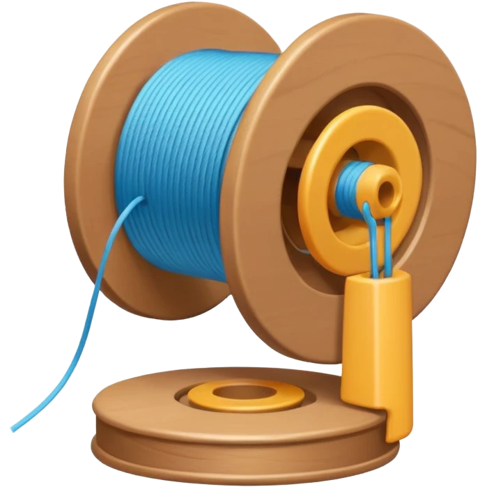 showing a hand neatly winding thread around a spool, yarn reel, or cable roll — showing the action of wrapping or coiling something around — smooth motion lines indicating circular movement, clean colorful emoji-style design emoji