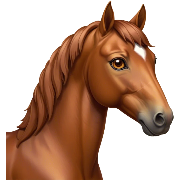Cinematic Noble Chestnut Horse Portrait Emoji, Poised and regal, with a strong, athletic build and a lustrous, well-groomed chestnut fur, deep-set soulful amber eyes, Simplified yet sharp and sophisticated features, highly detailed, glowing with a warm, dignified glow, high shine, intelligent and majestic, stylized with an air of equine elegance, focused and attentive, soft glowing outline, capturing the essence of a watchful and confident steed, so majestic it feels as though it could gallop out of the screen with effortless authority! emoji