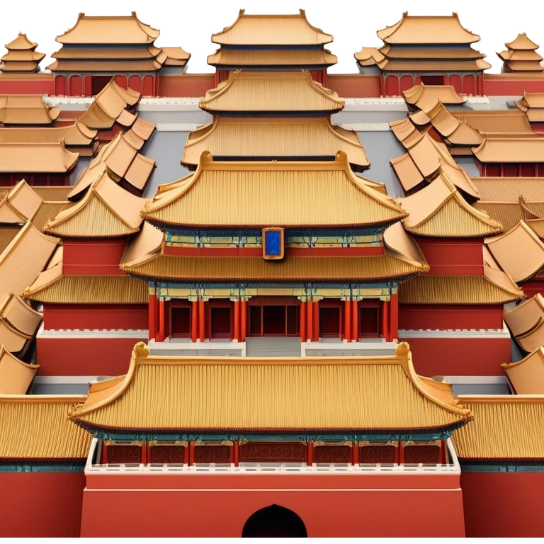 Cinematic Realistic Forbidden City Landmark Emoji, depicting grand imperial architecture with golden rooftops, vast courtyards, and intricate wooden carvings, all surrounded by towering red walls. emoji