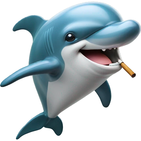 Dolphin with a smiley face smoking a cigarette  emoji