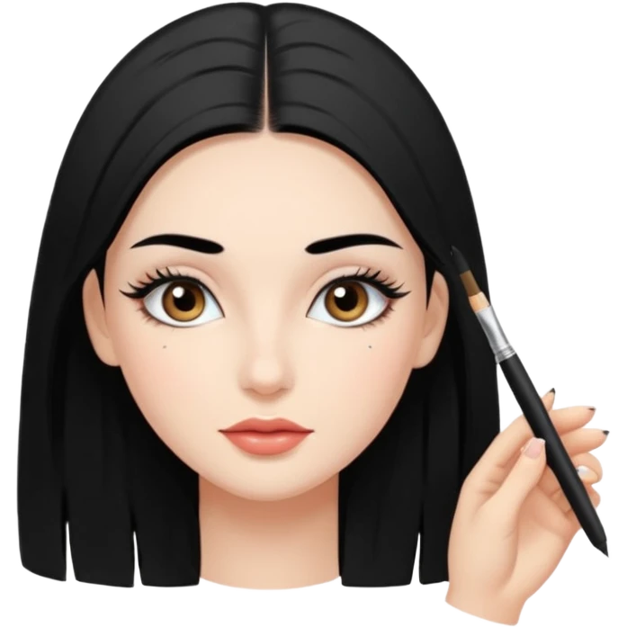 Красивая девушка с черными волосами с ресничками и бровями парманент emoji