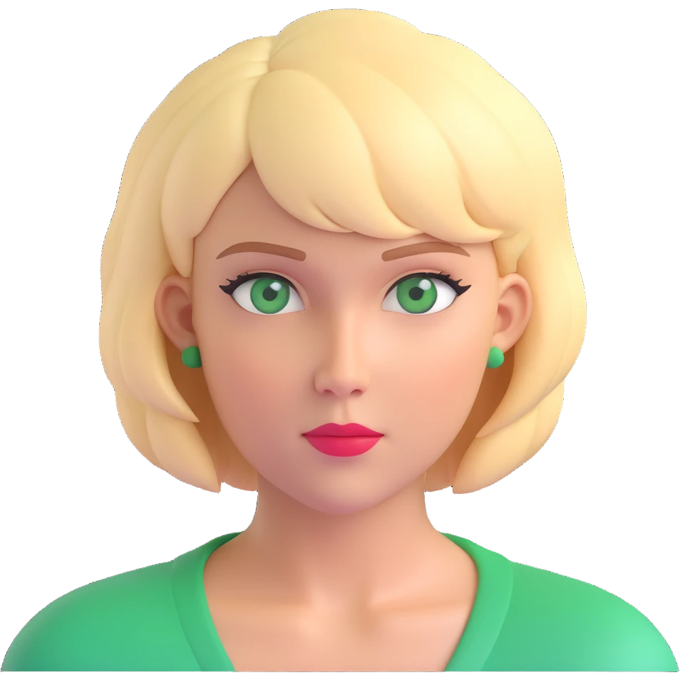 woman with thick blonde short hair and green eyes, looking to the side, bust portrait emoji