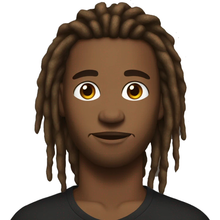 Black Guy with Dreadlocks,a black tshirt, brown eye without a beard  emoji