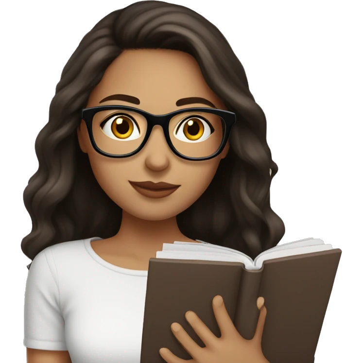 Brunette Girl with glasses reading in kindle emoji