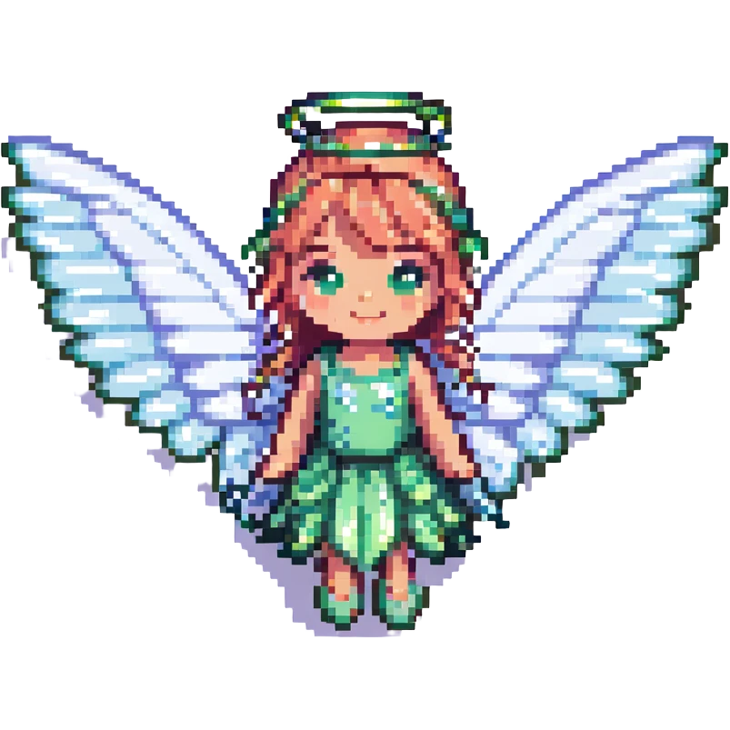 a fairy with sparkling wings, pixel art style emoji
