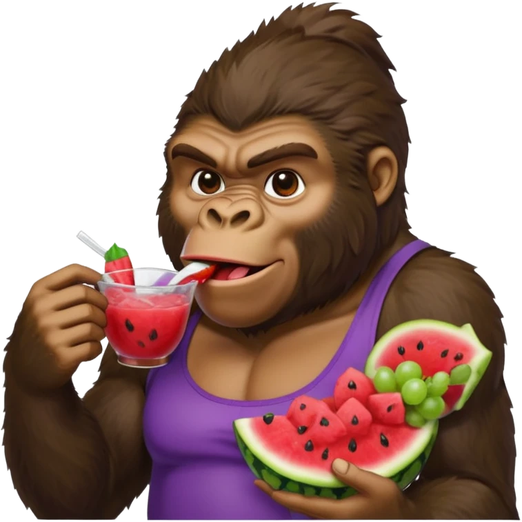Gorilla man with fried chicken and watermelon and grape koolaid  emoji