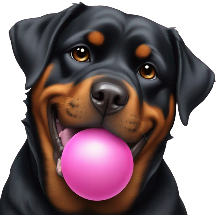 Rottweiler with a pink ball in its mouth emoji