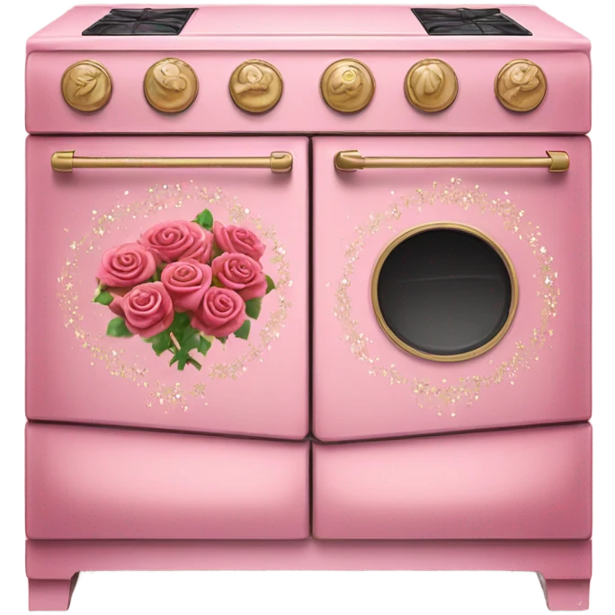 Rose-pink oven with decorated flowers and glitter  emoji