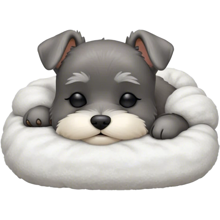 Meme-Worthy Cute Sleeping Miniature Schnauzer Portrait Emoji, Head gently tilted in a relaxed, blissful slumber with a soft, contented smile and eyes tenderly closed, featuring a neat salt-and-pepper fur with charming, relaxed features, simplified yet irresistibly endearing, highly detailed, glowing with a soft, cozy radiance, high shine, exuding gentle, heartwarming charm, styled with a soft glowing outline, capturing the essence of a sleeping Miniature Schnauzer that looks perfectly poised to become a viral icon of adorable rest! emoji