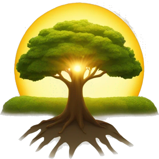 the sun and a tree under it and the shadow of the tree can be seen under it emoji