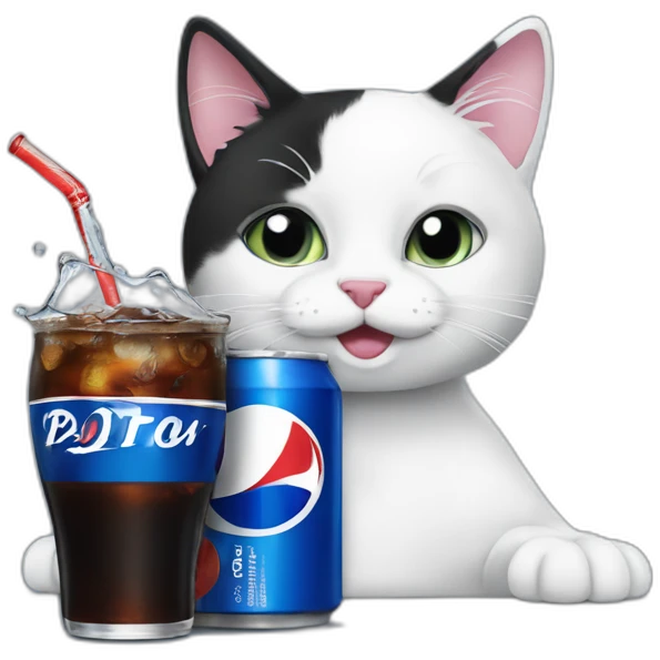 Black and white cat drinking pepsi emoji