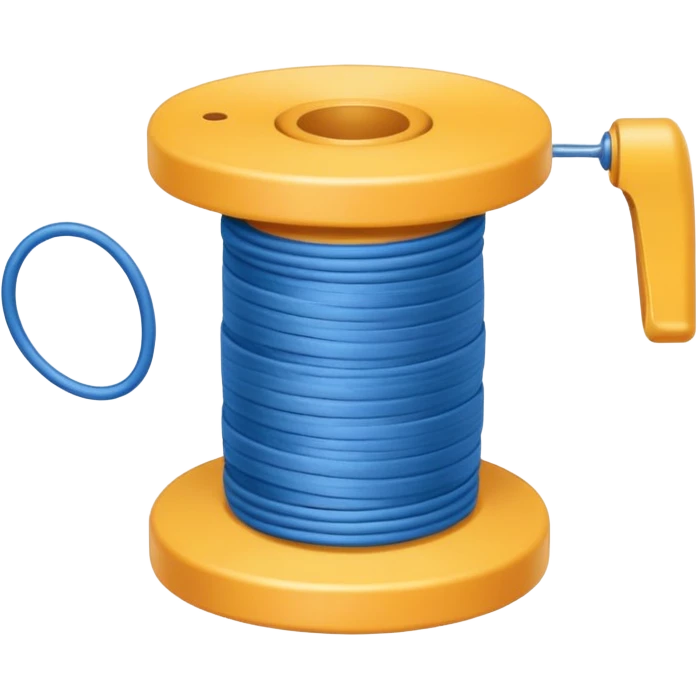 showing a hand neatly winding thread around a spool, yarn reel, or cable roll — showing the action of wrapping or coiling something around — smooth motion lines indicating circular movement, clean colorful emoji-style design emoji