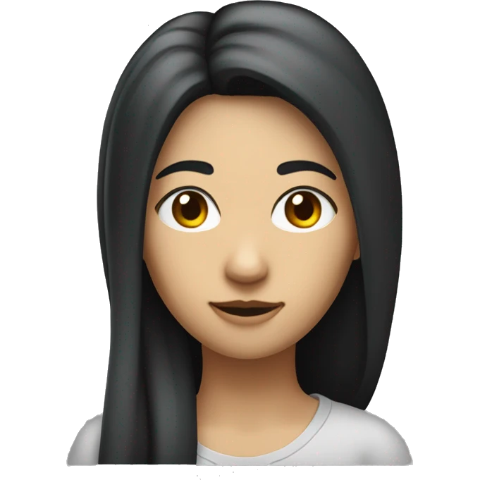 woman, hair to shoulders, normal nose, small lips, big cheaks, long eyebrowns, hair a bit on the forehead, big shoulders, black hair, apple ios memo emoji