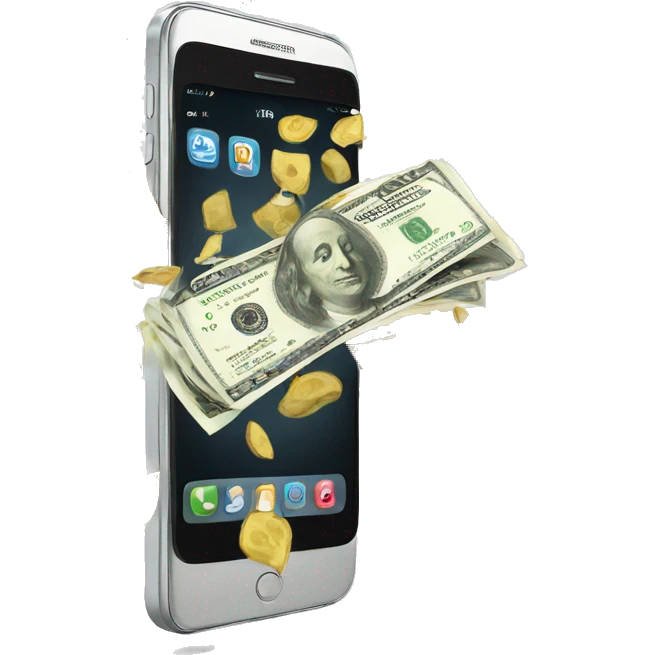 phone with money bursting out of the screen emoji