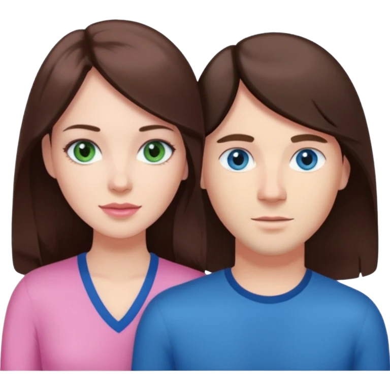 pink polaroid photo of a couple thats white with long brunette hair blue eyes and a white guy with short brunette hair and green eyes emoji