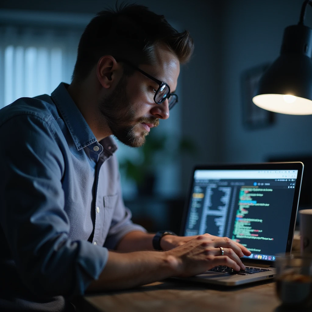 marketers working on his laptop , some data emoji