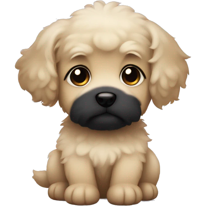 Small beige fluffy puppy with round floppy ears and black snout emoji