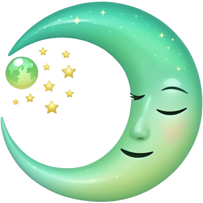 sparkly glossy pastel green-gradient crescent moon, no face emoji