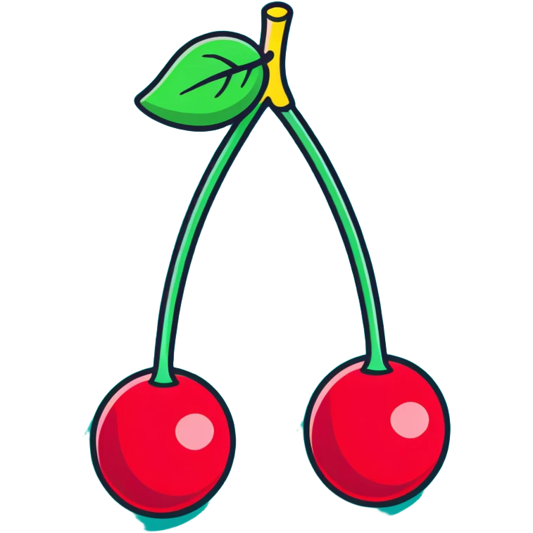 Two deep burgundy cherries connected by a green stem, rich dark red color emoji