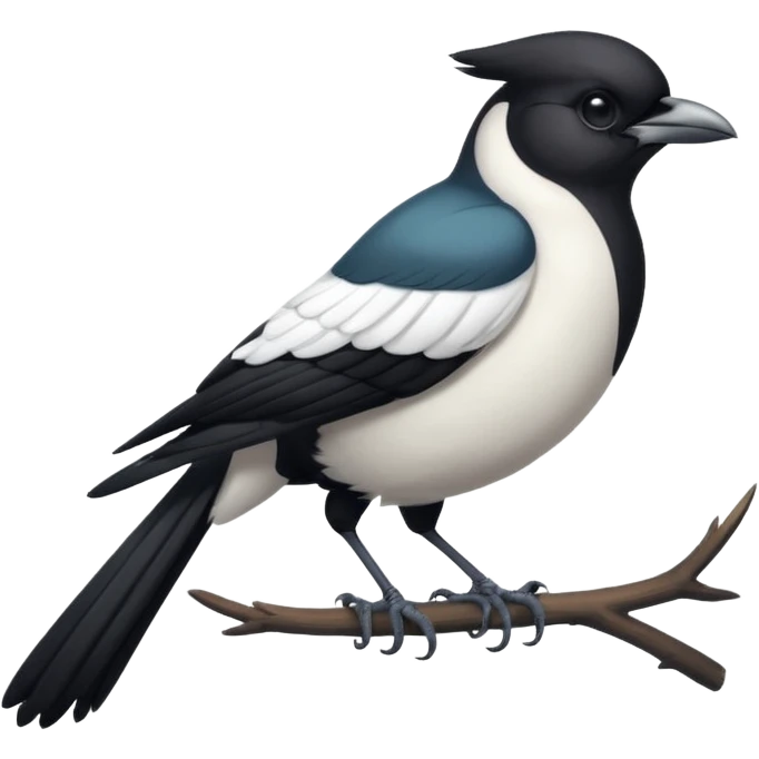 Eurasian magpie, simple, clear, white and black bird with long tail, facing forward emoji