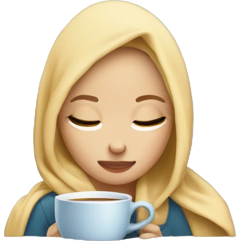 girl inside a blanket sipping coffee eyes closed with light skin and blonde hair emoji
