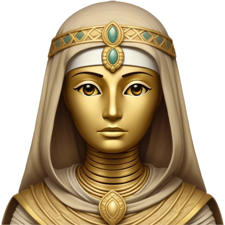 Cinematic Noble Mummy Portrait Emoji, Regal and timeless, with a meticulously wrapped, ancient form in muted earth tones accented by faded gold, exuding an air of forgotten majesty and solemn duty, simplified yet elegant with intricate bandage details, highly detailed and softly glowing, evoking the dignified mystery of an eternal sentinel guarding long-lost secrets! emoji