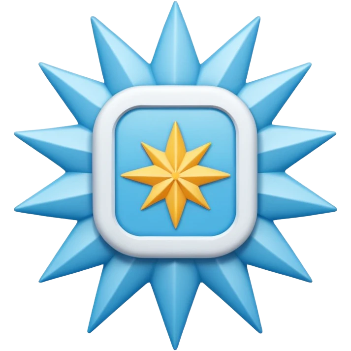 A high-resolution 2D icon of an Instagram-style verified badge. A vibrant light blue rounded-point starburst shape (rosette) with a clean, thick white checkmark in the center. Soft matte plastic texture. emoji