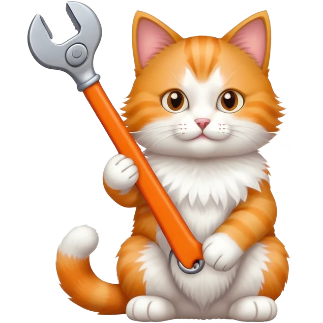 cat full body sitting and playing with a toy wrench emoji