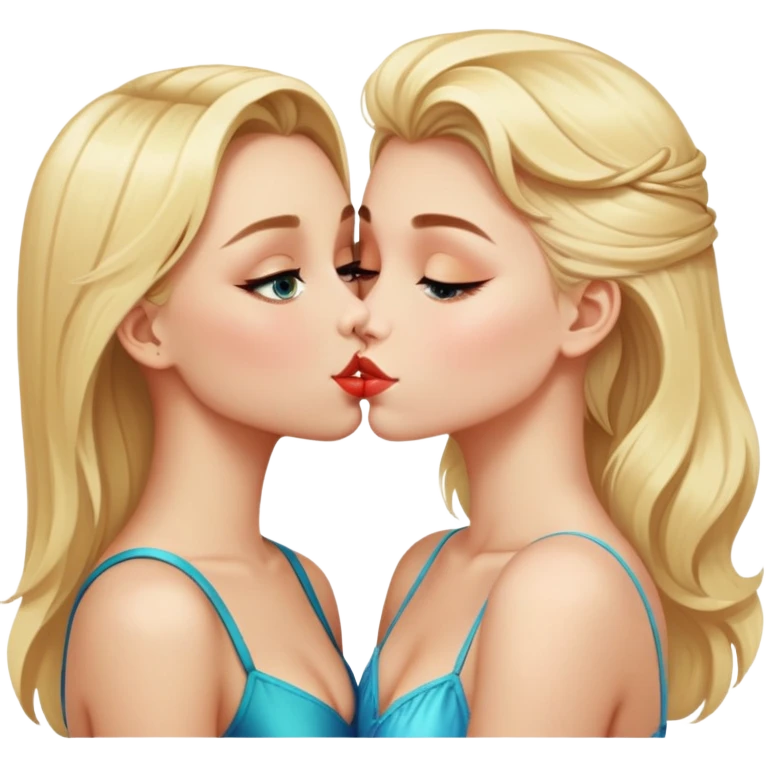 A blonde girl who looks like Yulia Gavrilina kisses a brunette girl who looks like Valya Carnival  emoji