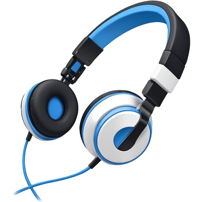 A 3/4 view of a pair of Black and blue and white headphones emoji