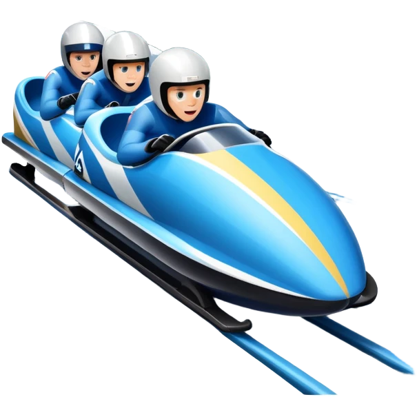 An icon featuring a sleek bobsled with athletes racing down an icy track at high speed, helmets on and bodies aligned for aerodynamics. The scene is set in a stunning snowy mountain valley with pine trees, spectators, and crisp blue sky. Transparent background captures the thrill of bobsleigh. emoji