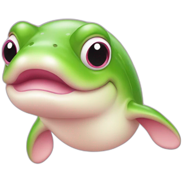 Pink beluga whale with the face of a frog emoji